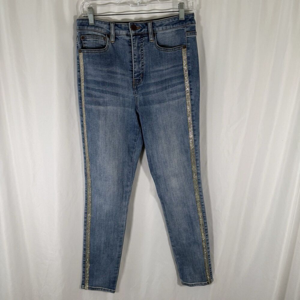 Soft Surroundings Jeans Womens 6 Light Wash Denim Bedazeled Striped Cotton Blend